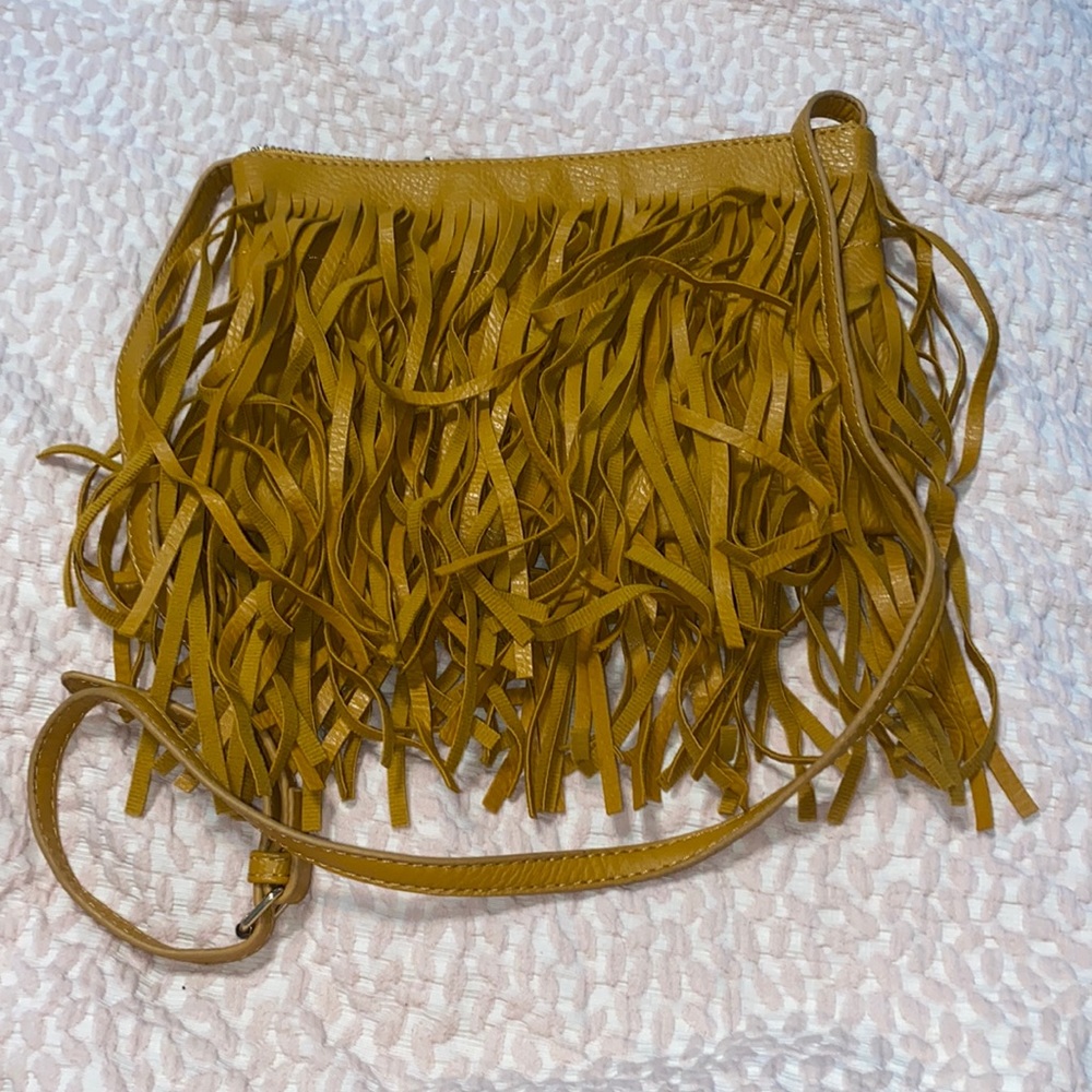 Faux leather fringe golden purse